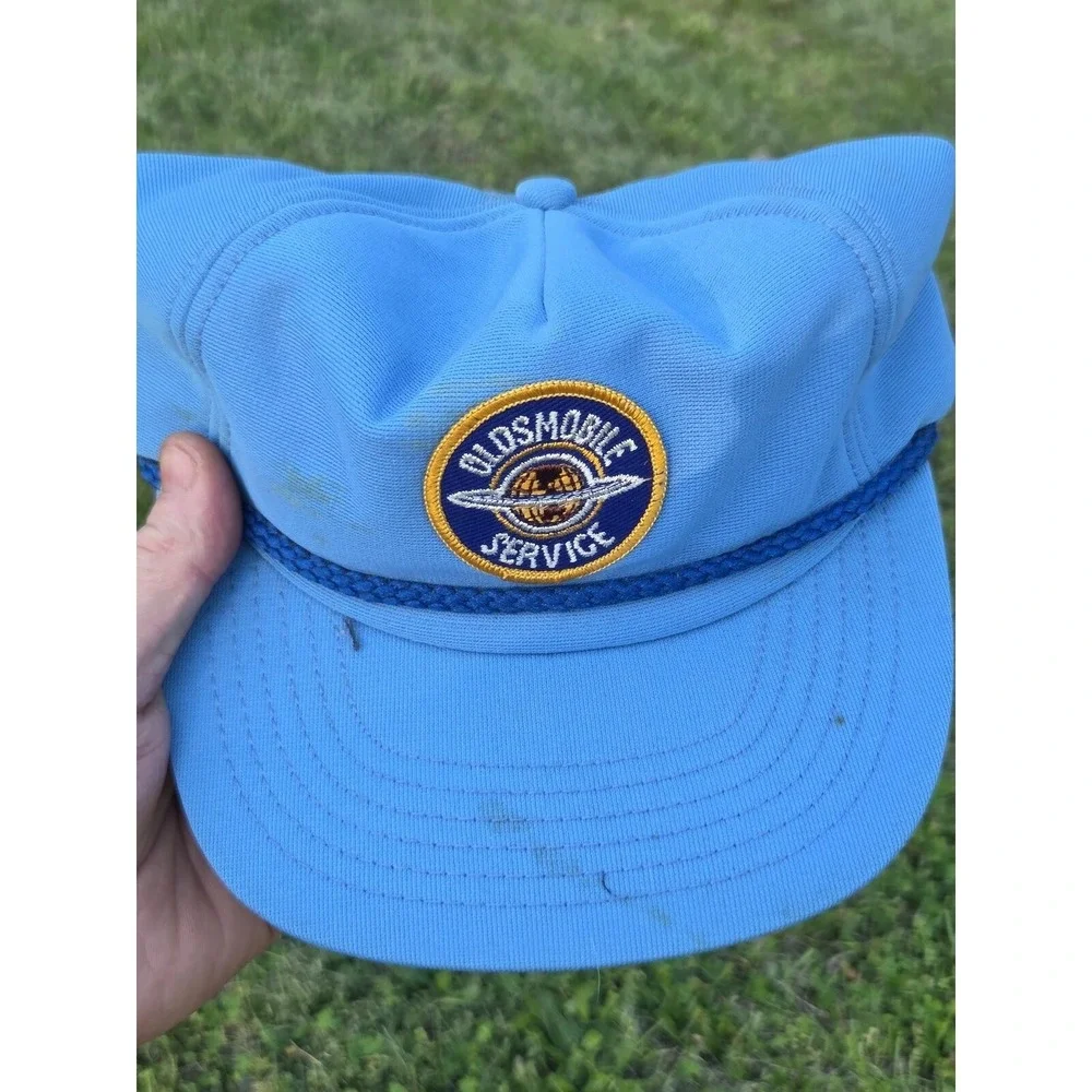 Oldsmobile Service Patch Trucker Hat Cap Snapback Blue White Vintage Made In USA